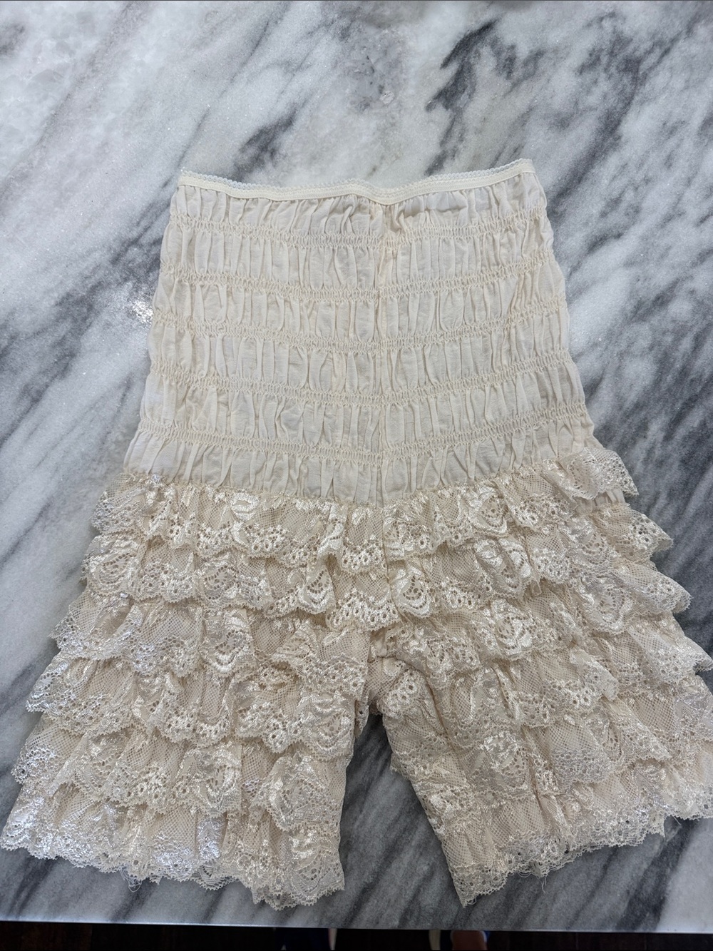 Women's Cream Lace Ruffle Skort Shorts